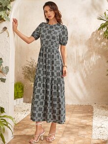 Vestido línea A con estampado - Multicolor - Ver 5