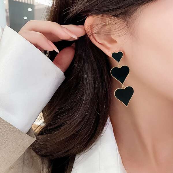 

Heart Decor Drop Earrings, Black