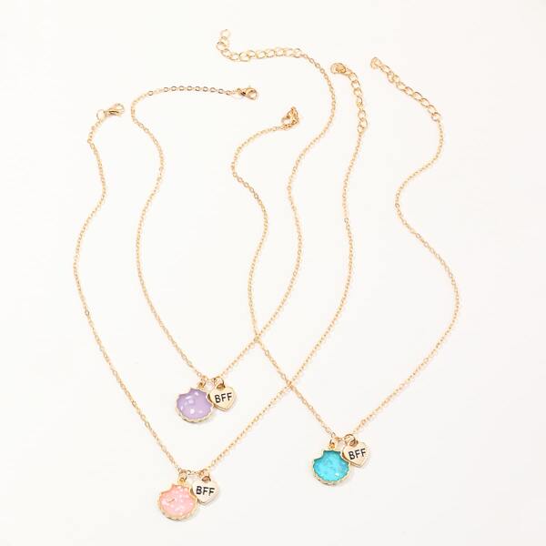 

3pcs Girls Heart Pendant Necklace, Multicolor
