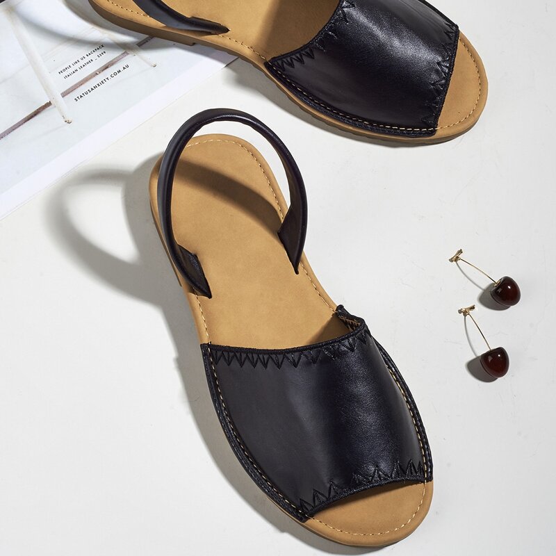 

Peep Toe Flat Slingback Sandals, Black