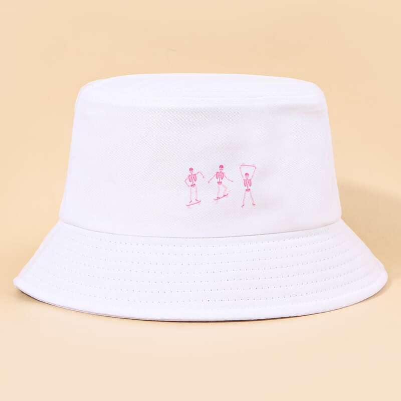 

Skeleton Print Bucket Hat, White
