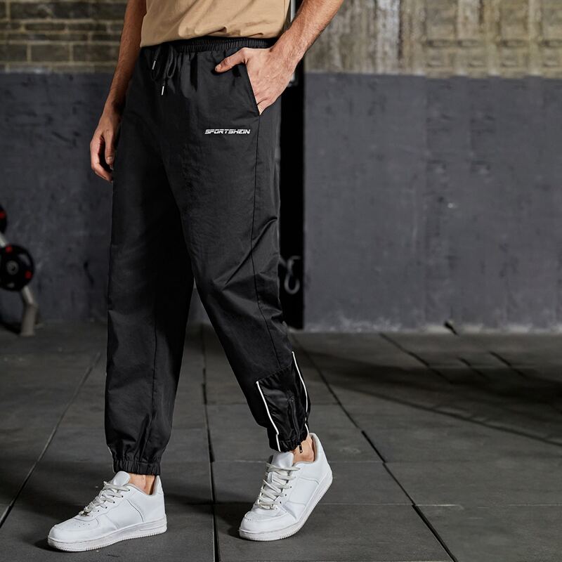 

Guys Drawstring Waist Letter Graphic Pants, Black