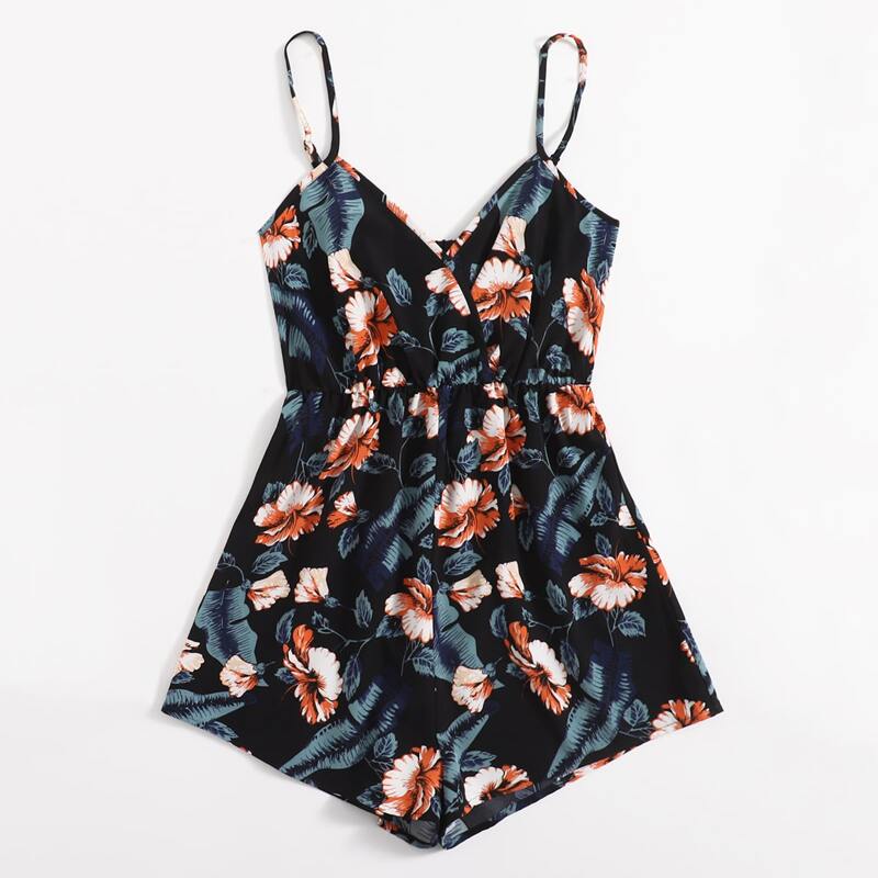 

Floral Print Cami Romper, Multicolor