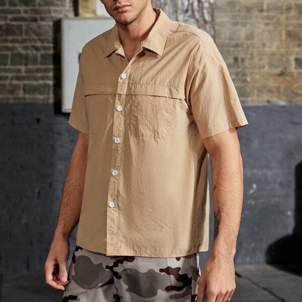 

Men Drop Shoulder Button Placket Shirt, Khaki