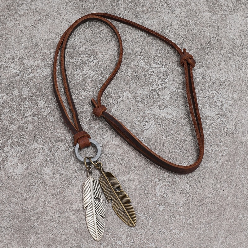 

Guys Feather Pendant Necklace, Brown