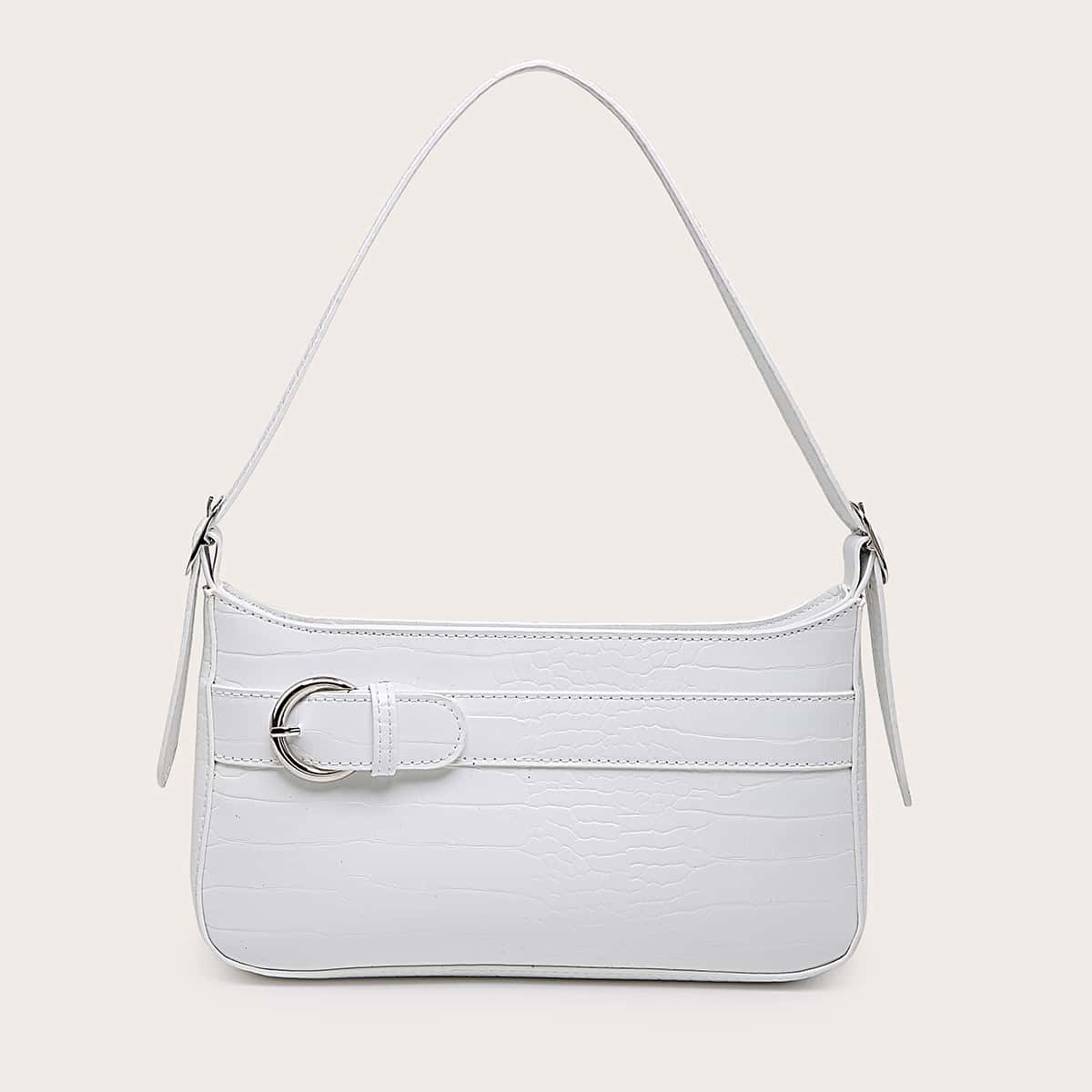 

Croc Embossed Buckle Baguette Bag, White
