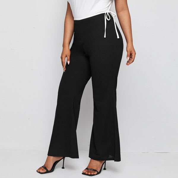 

Plus Solid Flare Leg Pants, Black