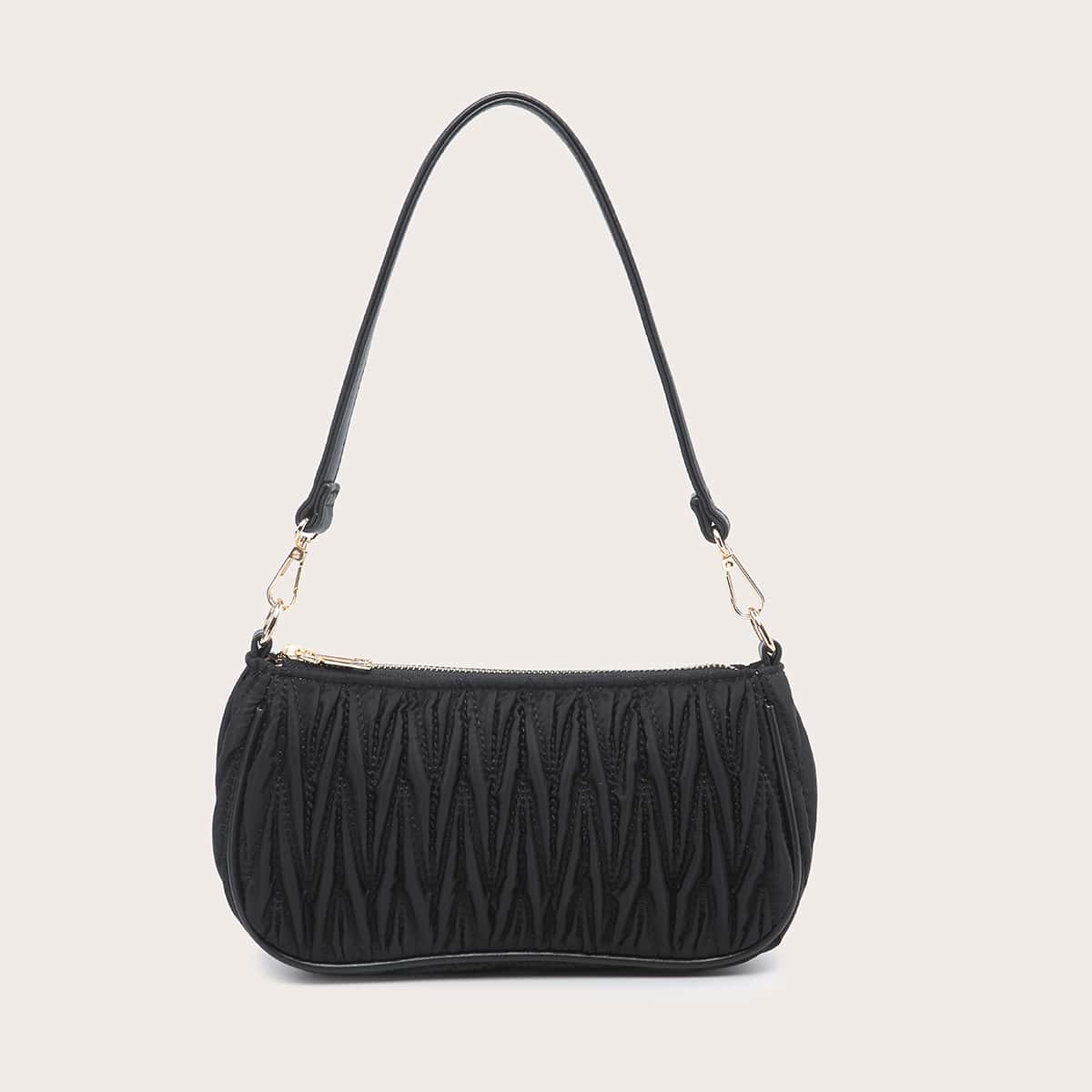 

Quilted Baguette Bag, Black