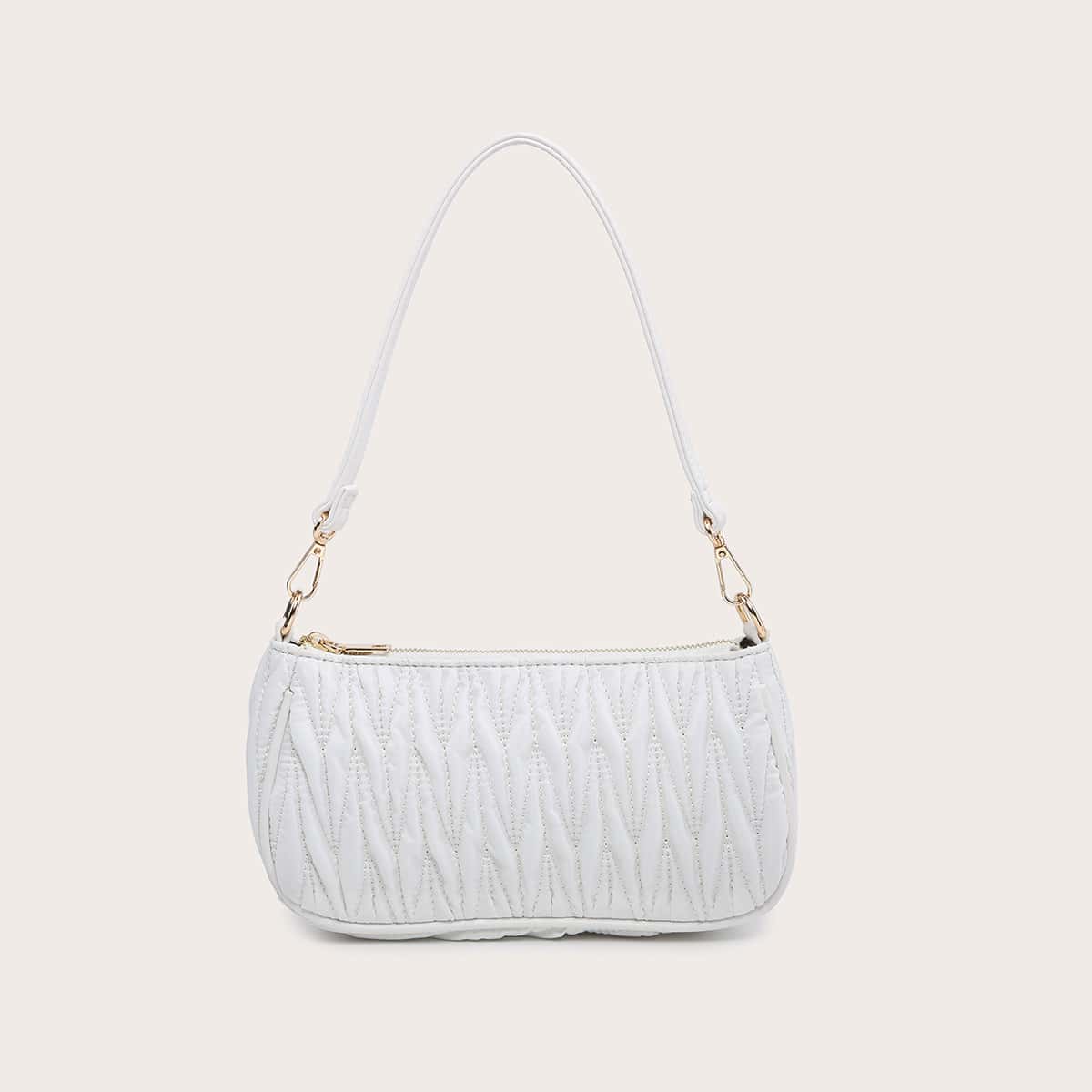 

Quilted Baguette Bag, White