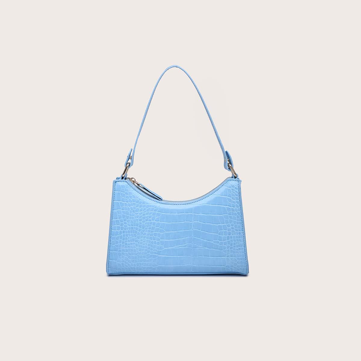 

Croc Embossed Baguette Bag, Baby blue