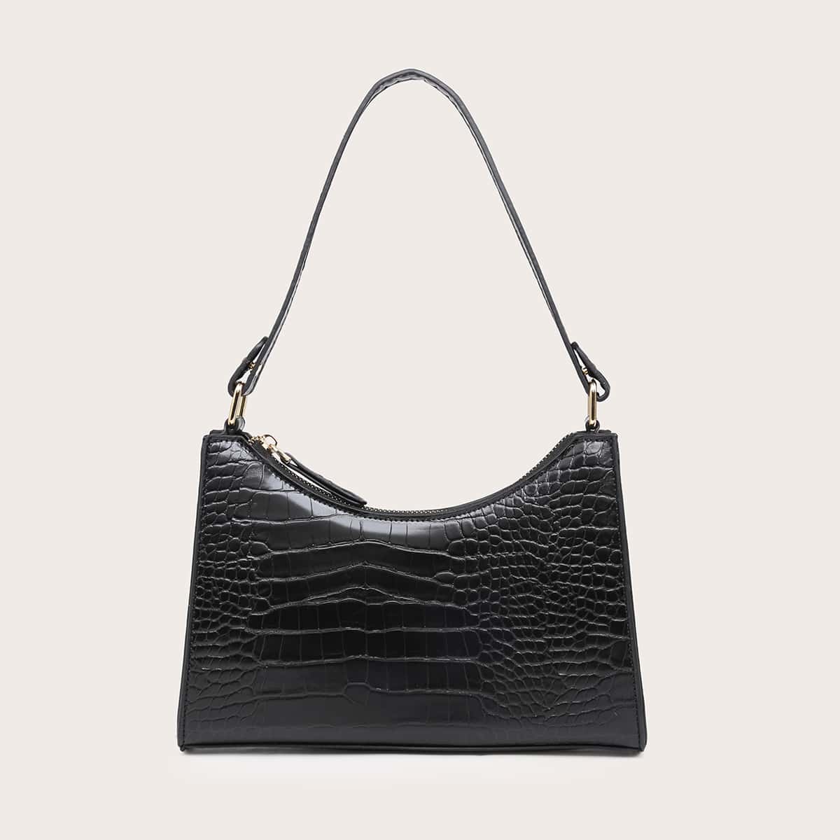 

Croc Embossed Baguette Bag, Black