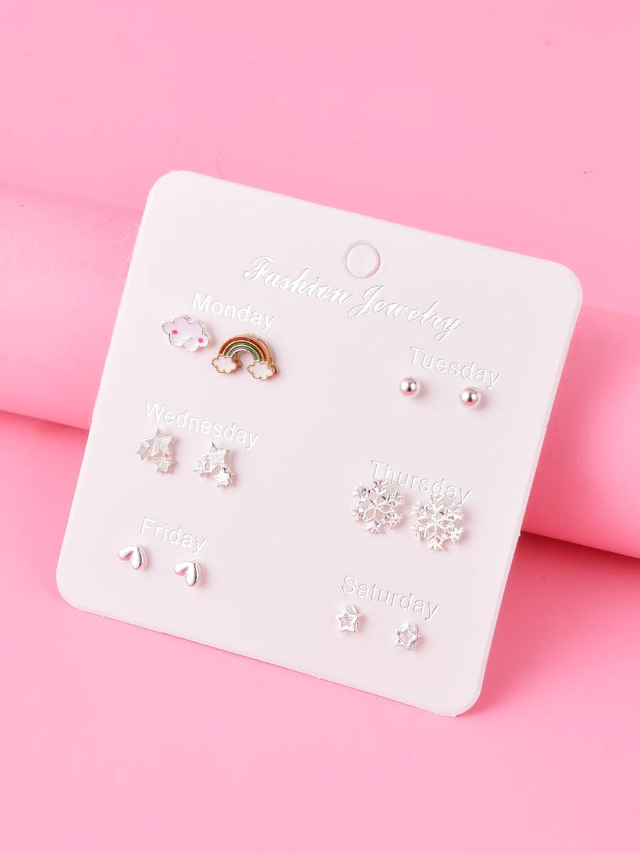 6對女孩星星細節耳環 - 彩色 - 查看 1