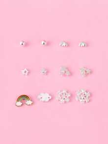 6對女孩星星細節耳環 - 彩色 - 查看 2