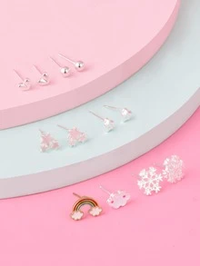 6對女孩星星細節耳環 - 彩色 - 查看 3