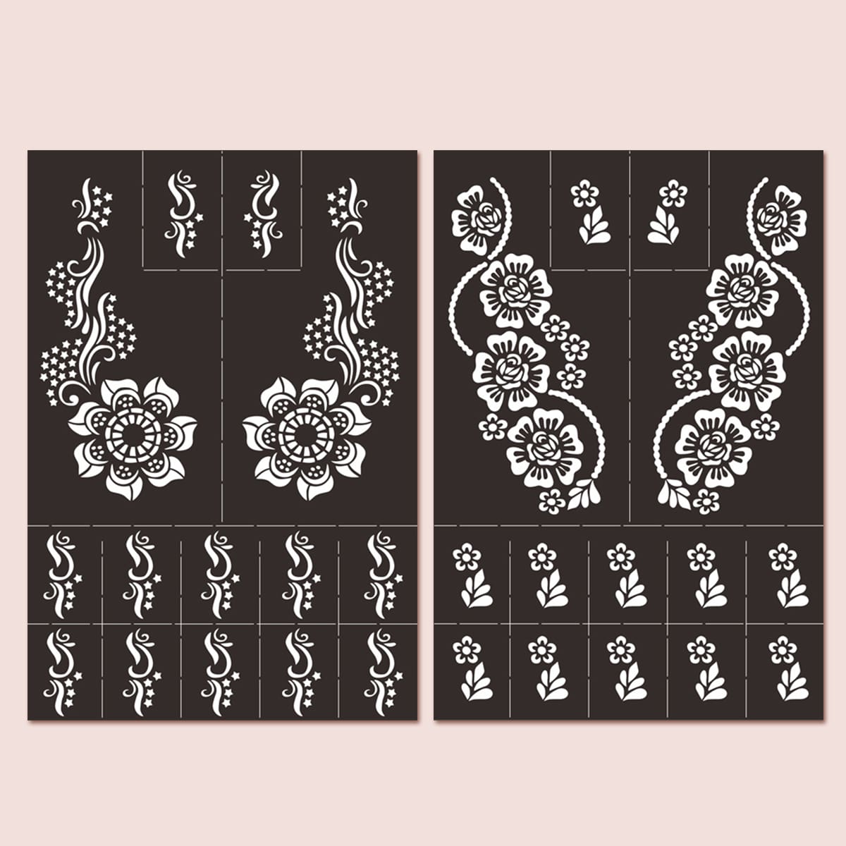 

2sheets Flower Pattern Hollow Tattoo Template, Black