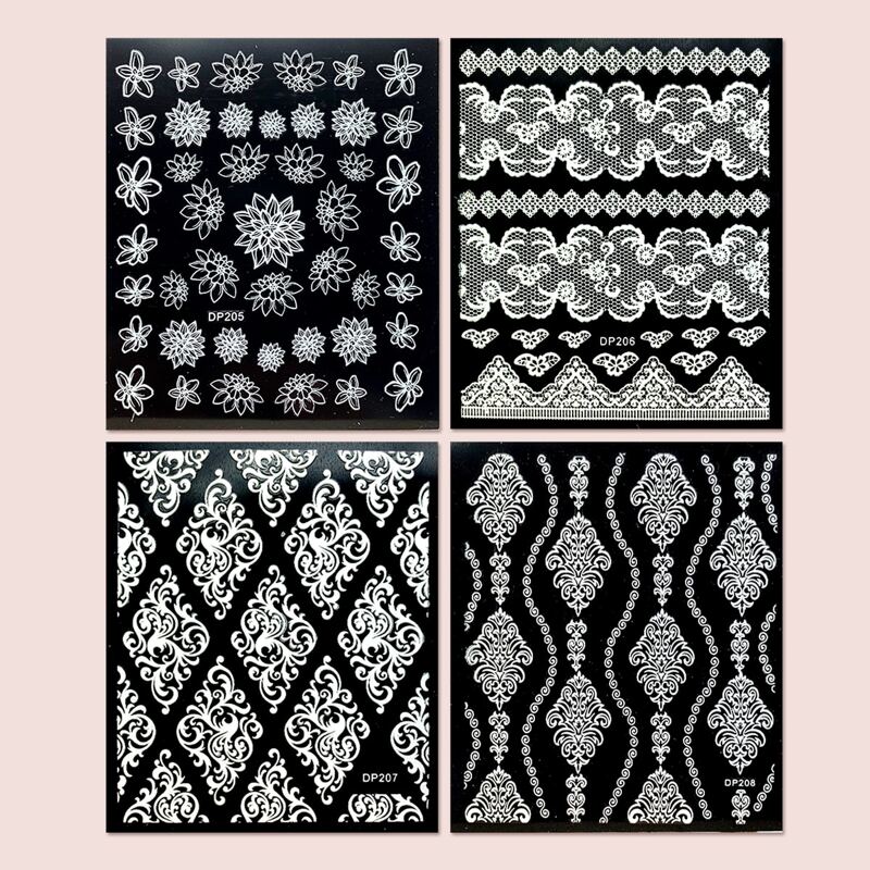 

4sheets 3D Flower Pattern Nail Art Sticker, White