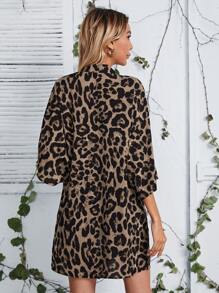 SHEIN VCAY Open Front Leopard Chiffon Kimono Summer - Multicolor - View 2