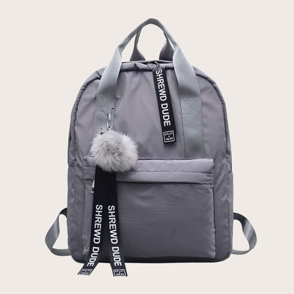 

Pom Pom Charm Backpack, Grey
