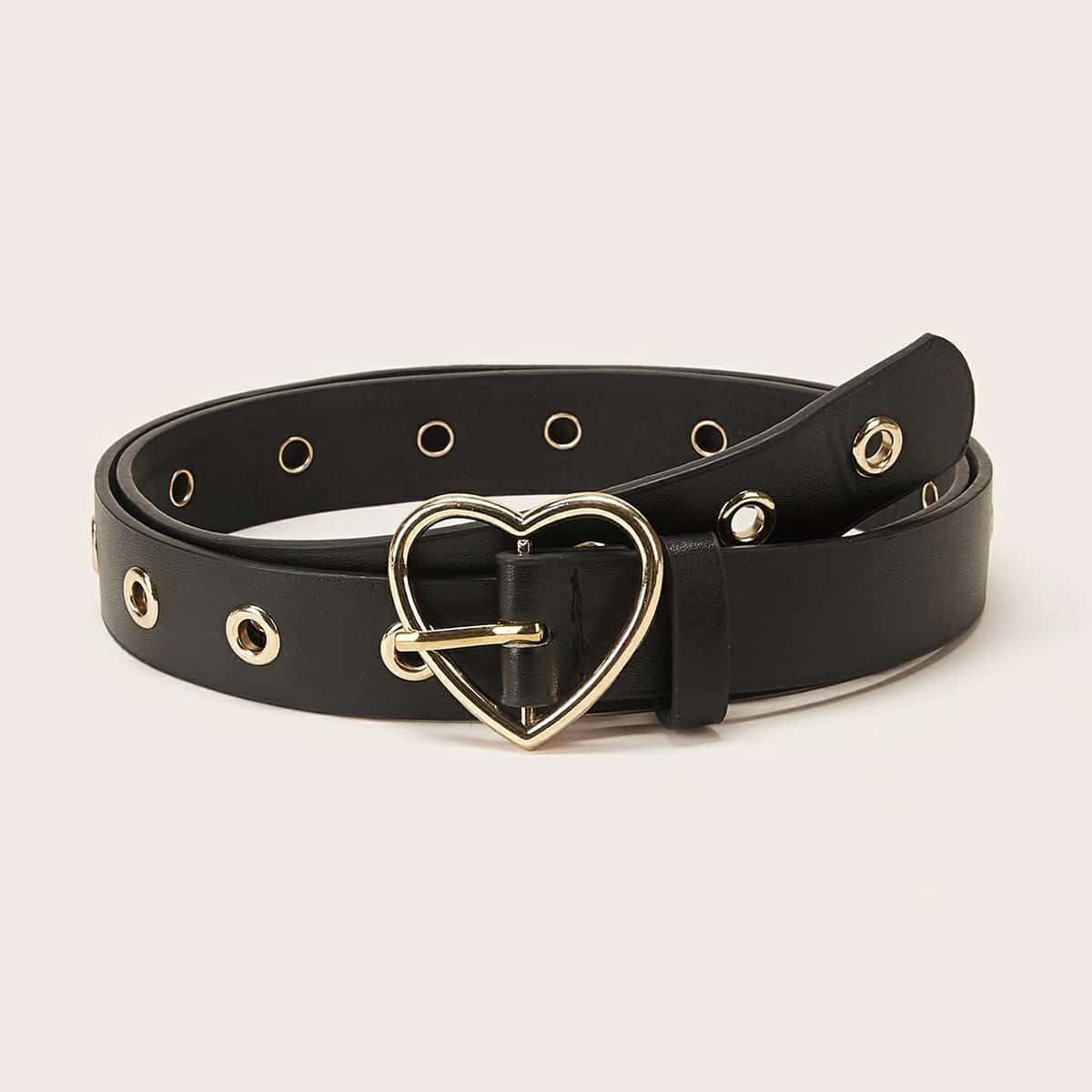 

Grommet Heart Buckle Belt, Black