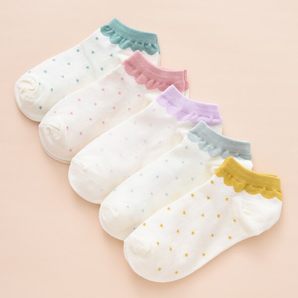 

5pairs Polka Dot Pattern Socks, White