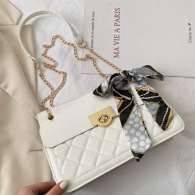 

Twilly Scarf Quilted Crossbody Bag, White