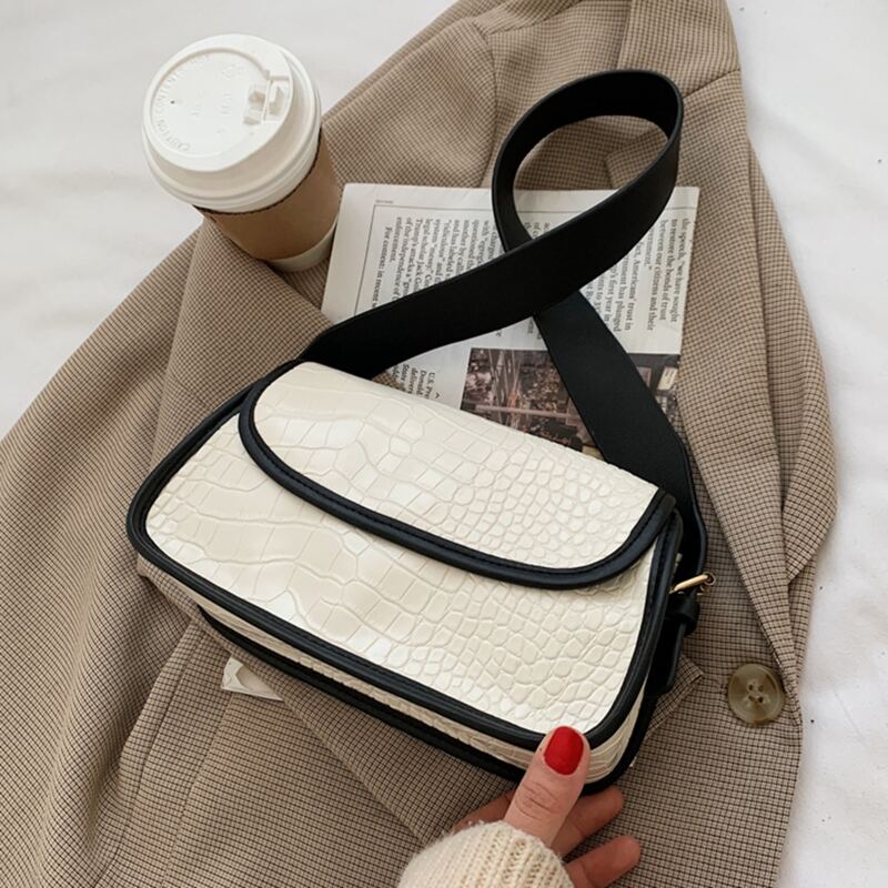 

Croc Embossed Contrast Binding Crossbody Bag, White