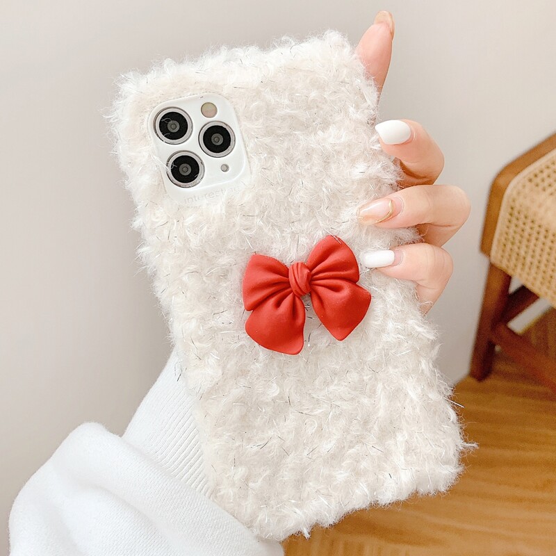 

Fluffy Bow iPhone Case, White