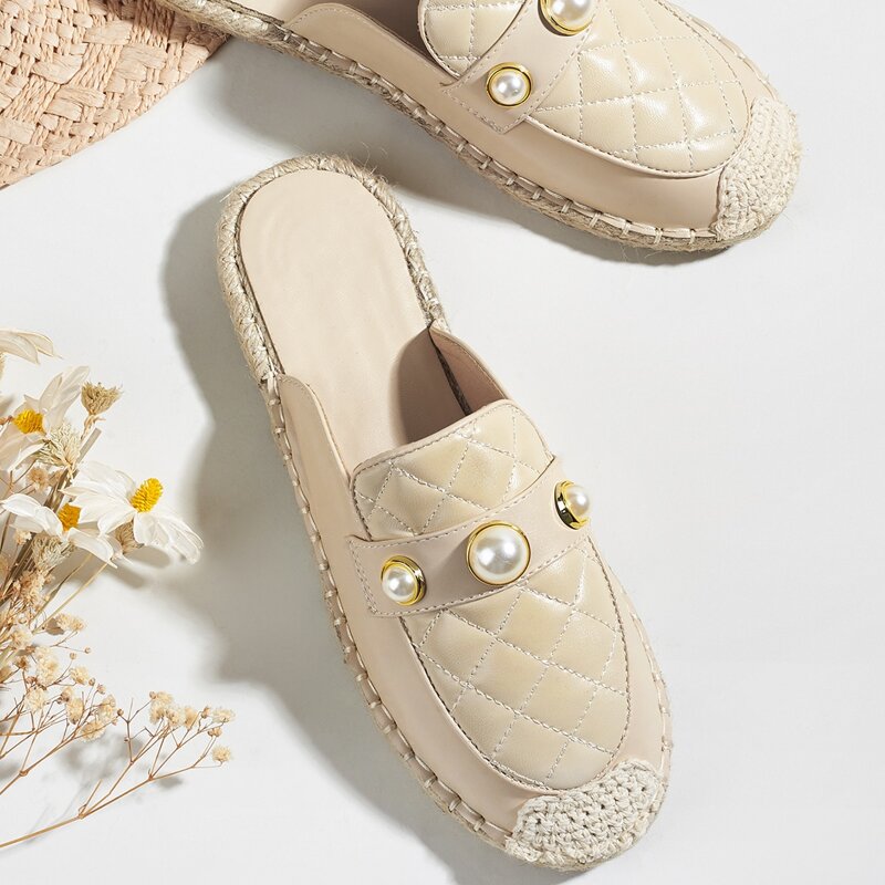 

Faux Pearl Decor Quilted Flats, Apricot