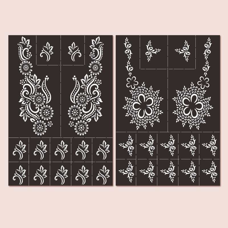 

2sheets Flower Pattern Hollow Tattoo Template, Black