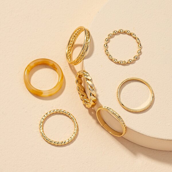 

7pcs Twist Design Ring, Multicolor