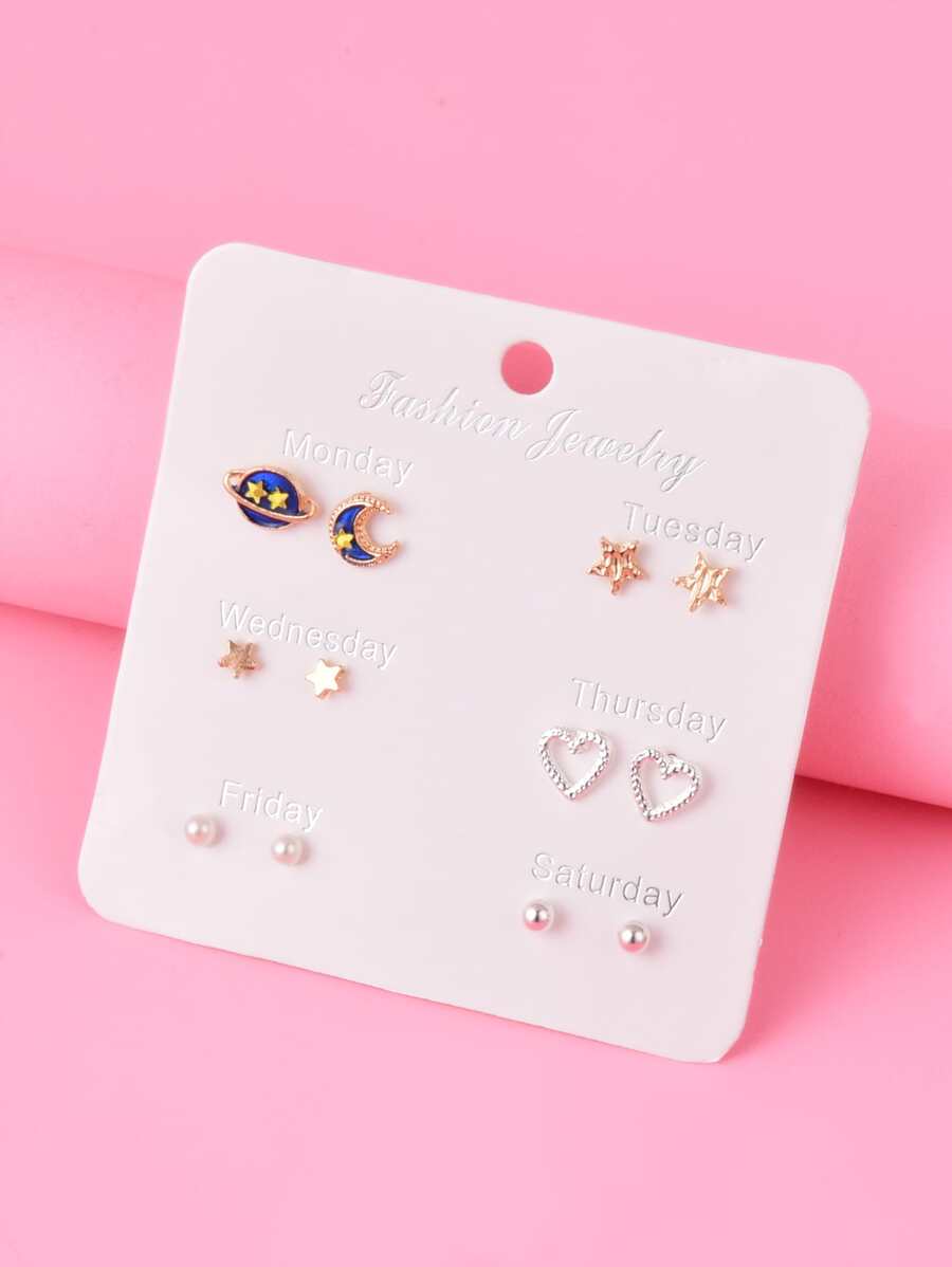 6 cặp bông tai chi tiết giả ngọc trai cô gái - Nhiều màu - Xem 1