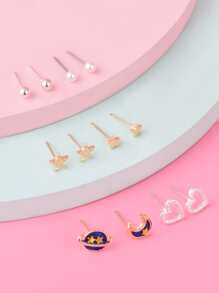 6 cặp bông tai chi tiết giả ngọc trai cô gái - Nhiều màu - Xem 3