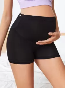SHEIN Maternity Button Decor Shortie - Black - View 1