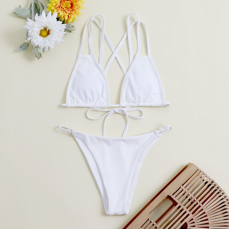 

Double Strap Crisscross Bikini Swimsuit, White