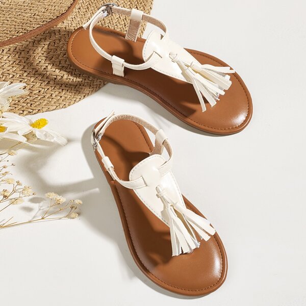 

Girls Tassel Decor Thong Sandals, White