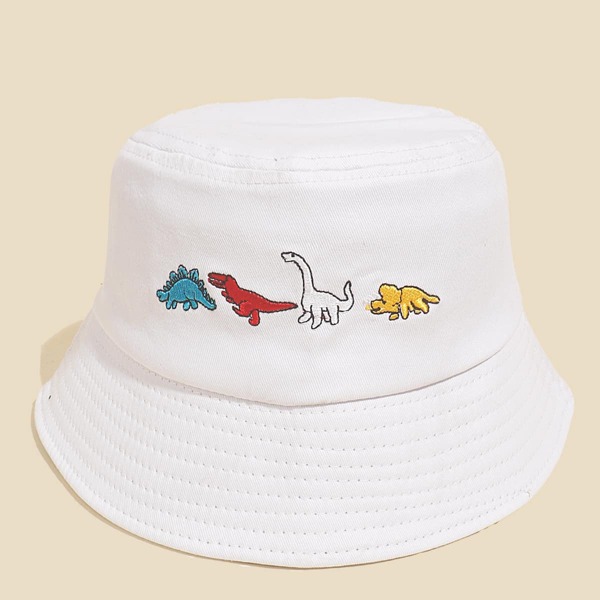 

Men Cartoon Embroidery Bucket Hat, White