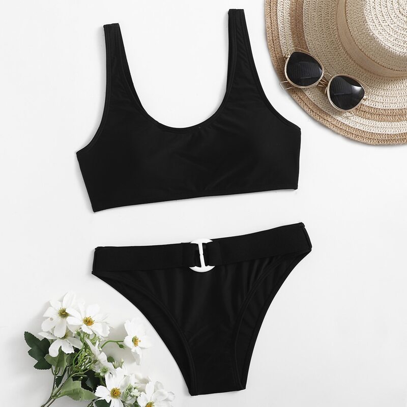 

Ring Decor Scoop Neck Bikini Swimsuit, Black