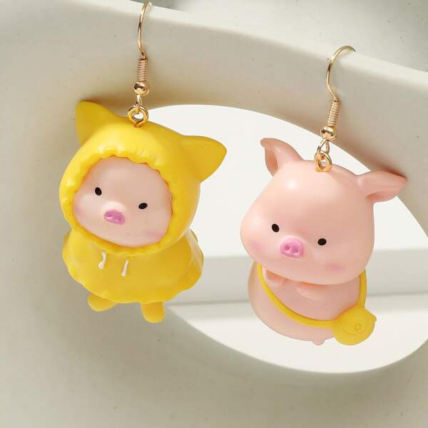 

Random Pig Drop Earrings, Pink