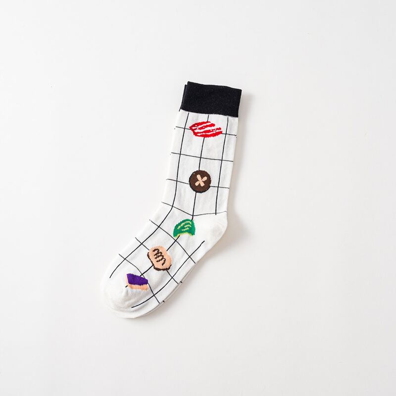 

Cartoon Plaid Crew Socks, White