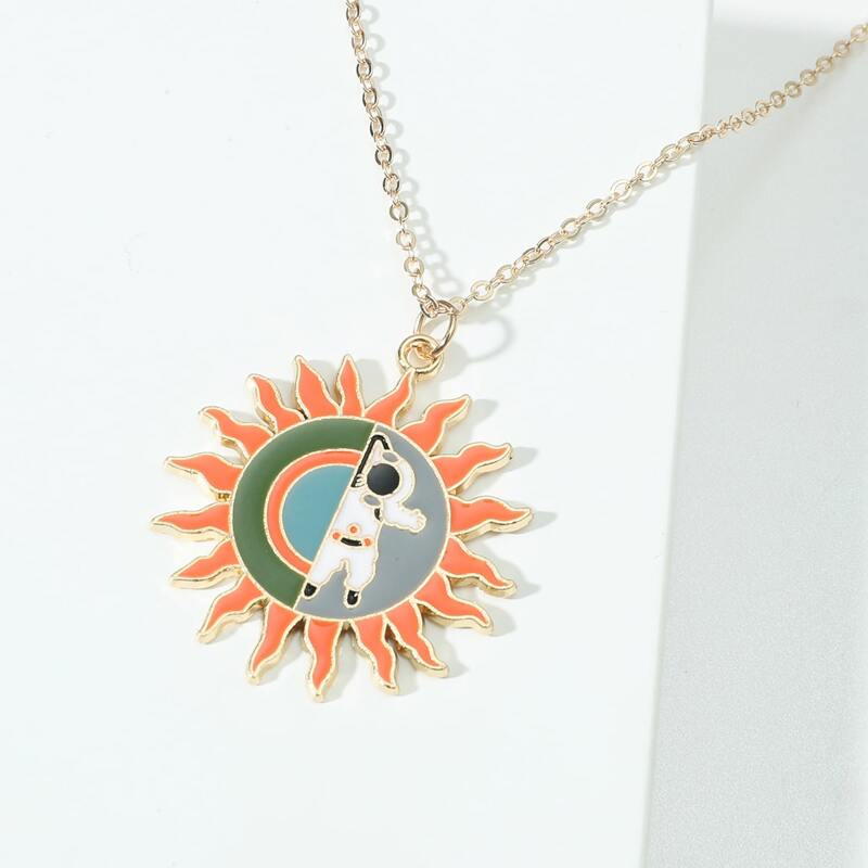 

Astronaut Design Sun Charm Necklace, Orange