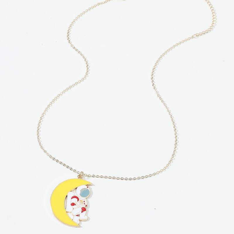

Astronaut Moon Charm Necklace, Yellow