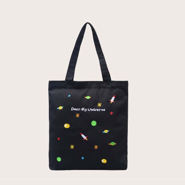 

Planet Pattern Shopper Bag, Black