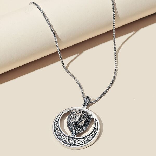 

Men Animal Head Charm Necklace, Silver