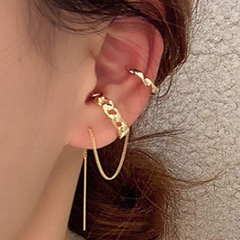

2pcs Chain Design Ear Cuff, Gold