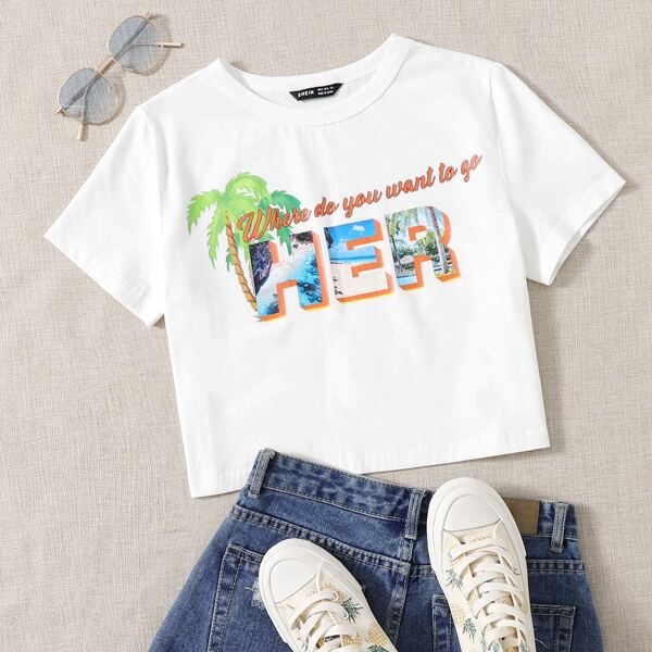 

Slogan Graphic Crop Tee, White