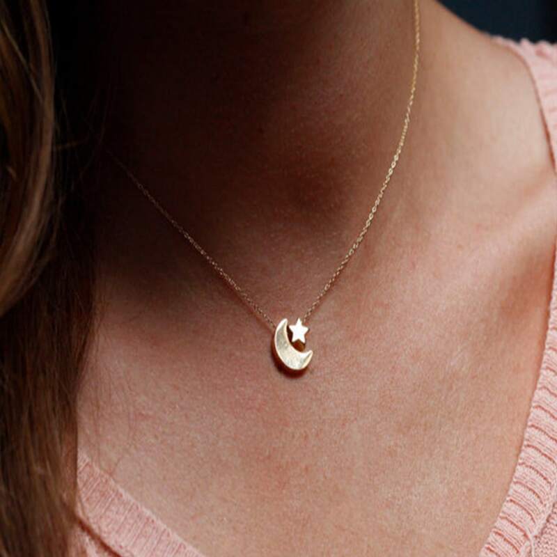 

Star & Moon Design Chain Necklace, Gold
