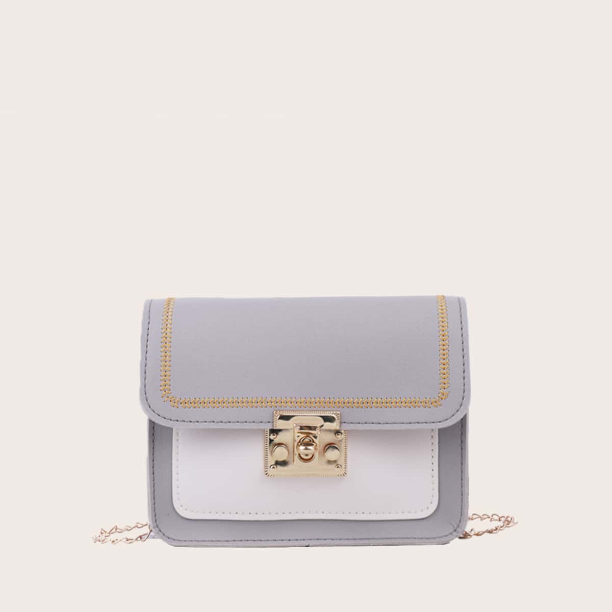 

Color Block Flap Chain Shoulder Bag, Grey