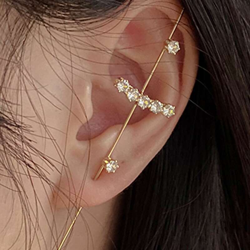 

1pc Rhinestone Decor Ear Pin, Gold