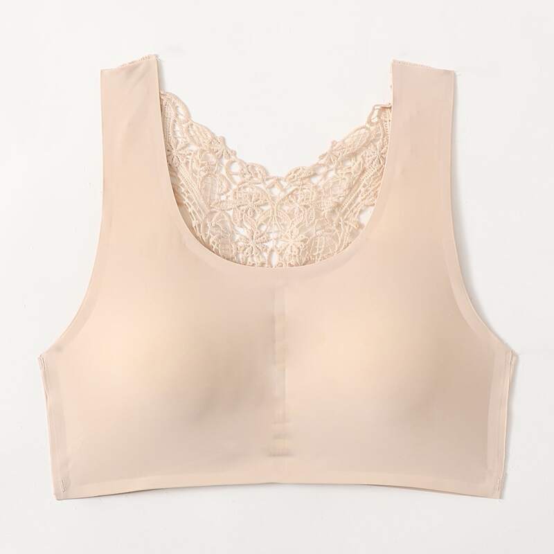 

1pc Contrast Lace Bralette, Beige
