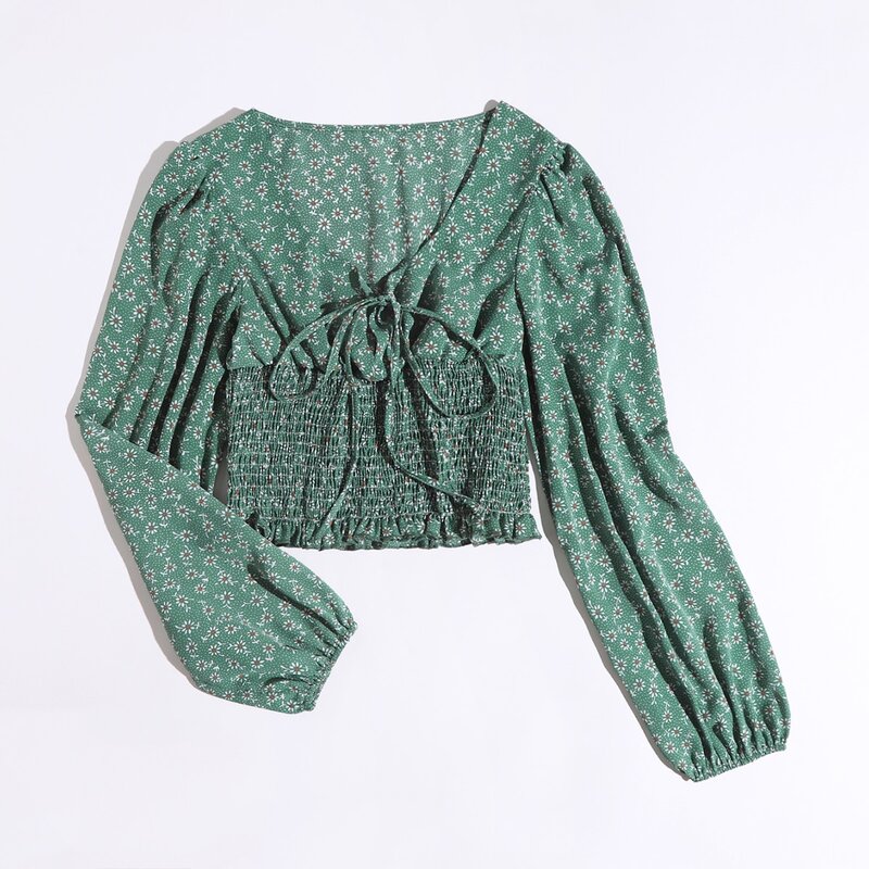 

Ditsy Floral Shirred Crop Top, Green